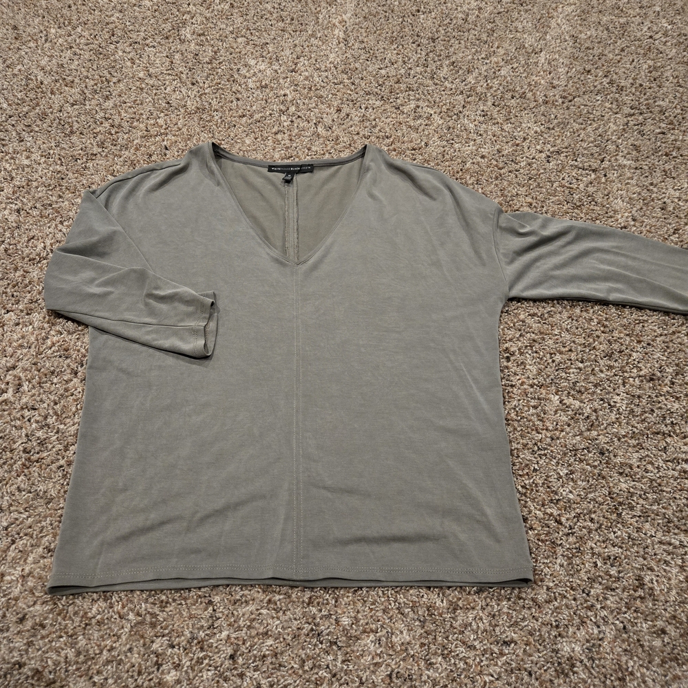 White House Black Market Long Sleeve V-Neck Top - Gray
